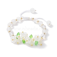 Flower Glass & Acrylic Braided Bead Adjustable Bracelets for Women, WhiteSmoke, Inner Diameter: 2~3 inch(5~7.5cm)(BJEW-JB10445)