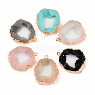 Druzy Resin Pendants, Imitation Geode Druzy Agate Slices, with Edge Light Gold Plated Iron Loops, Flat Round, Mixed Color, 32x26x5.5~6.5mm, Hole: 1.8mm(X-RESI-R428-008)