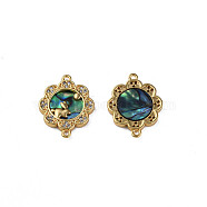 Brass Micro Pave Clear Cubic Zirconia Connector Charms, with Synthetic Abalone Shell/Paua Shell, Nickel Free, Flower, Real 18K Gold Plated, 18.5x14.5x2mm, Hole: 1mm(KK-N233-383)