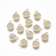Brass Micro Pave Clear Cubic Zirconia Charms, Nickel Free, Flat Round, Real 18K Gold Plated, 8.5x6.5x1.5mm, Hole: 0.9mm(KK-R134-015-NF)