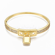 Brass Micro Pave Cubic Zirconia Bangles, Nickel Free, Padlock, Real 16K Gold Plated, Clear, Inner Diameter: 2-1/4x2 inch(5.7x5cm), 10mm(BJEW-T018-04G-02-NF)