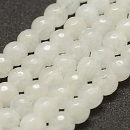 Faceted Natural White Jade Beads Strands, Round, 8mm, Hole: 1mm, about 47pcs/strand, 14 inch(35.6cm)(G-F448-8mm)