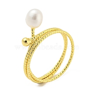 Natural Pearl Finger Ring, Brass Finger Ring, Real 14K Gold Plated, US Size 6 3/4(17.1mm)(RJEW-H220-30G)