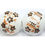 Famille Rose Porcelain Beads, Round, Orange, 8mm, Hole: 2~2.5mm(PORC-M531-4)