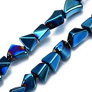 Opaque Electroplate Glass Beads Strands, Nuggets, Marine Blue, 6.5~16.5x5.5~11.5x3.5~9.5mm, Hole: 1.2mm, about 61~70pcs/strand, 20.47~23.23 inch(52cm~59cm)(EGLA-T024-01C-07)