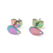 Ion Plating(IP) 304 Stainless Steel Stud Earring Findings, with Flat Plate, Teardrop, Rainbow Color, 8x5x0.6mm, Hole: 1.2mm, Pin: 0.7mm(STAS-L211-05A-M)