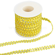 25M Metallic Yarn Lace Ribbons, Jacquard Ribbon, Garment Accessories, Yellow, 1/4 inch(8mm)(OCOR-GF0003-09H)