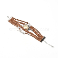 Alloy Glass Multi-strand Bracelets, with PU Leather Cord, Flat Round with Unicorn, Camel, 2-7/8 inch(7.4cm)(BJEW-WH0011-10A)