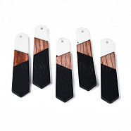 Resin & Walnut Wood Pendants, Arrow, Black, 49x12x3.5mm, Hole: 1.6mm(RESI-N025-020-B02)
