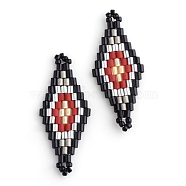 MIYUKI & TOHO Japanese Seed Beads, Handmade Links, Rhombus Loom Pattern, Red, 31~32.5x13~13.5x1.5~2mm, Hole: 1mm(X-SEED-S009-SP1-29)