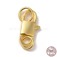 925 Sterling Silver Lobster Claw Clasps, Rectangle with 925 Stamp, Real 18K Gold Plated, 14.5x7x3mm(STER-D006-16G)