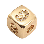 Brass Micro Pave Cubic Zirconia Beads, Cube with Number, Clear, Golden, Num.9, 8.5x8.5x8.5mm, Hole: 3.5mm(ZIRC-L091-021G-09)