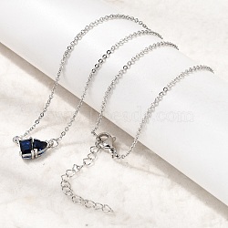 Brass Pave Cubic Zirconia Rectangle and Heart Pendant Cable Chain Necklaces, Cadmium Free & Lead Free, Rack Plating, Long-Lasting Plated, Platinum, Dark Blue, 17.07 inch(43.35cm)(KK-CBAB173-04P-01)