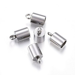 Tarnish Resistant 201 Stainless Steel Cord Ends, End Caps, Column, Stainless Steel Color, 9x5mm, Hole: 1.5mm, Inner Diameter: 4mm(STAS-O107-09P-C)