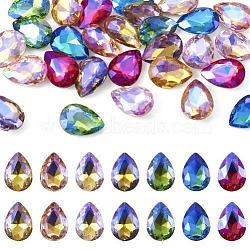 70Pcs 7 Colors Pointed Back Glass Rhinestone Cabochons, Back Plated, Faceted, AB Color Plated, Drop, Mixed Color, 18x13x5.5mm, 10pcs/color(RGLA-TA0001-06)
