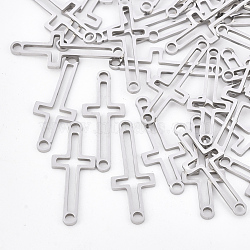 201 Stainless Steel Links connectors, Laser Cut Links, Sideways Cross, Stainless Steel Color, 24x9x1mm, Hole: 1.8mm(STAS-T044-65P)