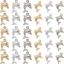 48Pcs 6 Colors Brass Charms, Long-Lasting Plated, Dolphin, Mixed Color, 8pcs/color(KK-FH0001-93)