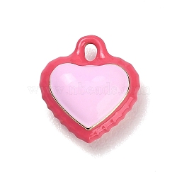 Two-Tone Alloy Enamel Pendants, Double Layer Heart Charm, Hot Pink, 14x13x6mm, Hole: 1.6mm(AL-CBA5AB7-03D)