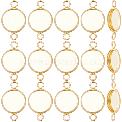 30Pcs 304 Stainless Steel Cabochon Connector Settings, Plain Edge Bezel Cups, Flat Round, Real 18K Gold Plated, Tray: 12mm, 21.5x14x2mm, Hole: 2.4mm(STAS-BBC0004-67B-G)