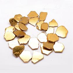 Electroplated Natural Agate Beads Strands, Flat Slab Beads, Agate Slices, Nuggets, Golden Plated, 33~45x25~35x4~6mm, Hole: 1mm, about 24~25pcs/strand, 11.81 inch~13 inch(G-K109-05-G)