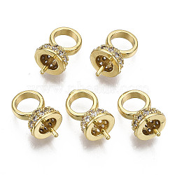 Brass Cup Pearl Peg Bails Pin Pendants, For Half Drilled Beads, with Micro Pave Cubic Zirconia, Nickel Free, Real 18K Gold Plated, 14.5mm, Hole: 5mm(X-KK-R111-018-NF)