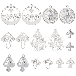 16Pcs 8 Style 201 & 304 Stainless Steel Charms, Mushroom, Stainless Steel Color, 13~34x12~30x1~3mm, Hole: 1.2~1.8mm, 2pcs/style(STAS-SC0004-92)