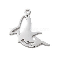 Non-Tarnish 304 Stainless Steel Charms, Laser Cut, Dolphin Charm, Stainless Steel Color, 16x11x1mm, Hole: 1.2mm(STAS-S138-01P-01)