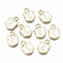 Alloy Enamel Charms, Cadmium Free & Lead Free, Shield with Initial Letters, Light Gold, Letter.E, 14x10x2mm, Hole: 2mm(ENAM-T012-03E-RS)