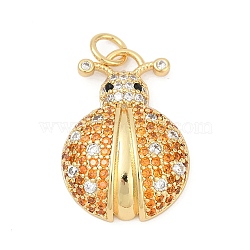 Brass Micro Pave Cubic Zirconia Pendants, Ladybird Charms, Long-Lasting Plated, Lead Free & Cadmium Free, Rack Plating, with Jump Ring, Real 18K Gold Plated, 22.5x16x5.8mm, Hole: 3.3mm(KK-U062-45G)