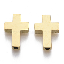 304 Stainless Steel Beads, Cross, Golden, 14x10x3mm, Hole: 2mm(X-STAS-S079-186G)