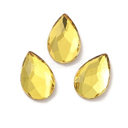 Glass Rhinestone Cabochons, Flat Back & Back Plated, Faceted, Teardrop, Citrine, 14x9x3.5mm(RGLA-P037-15A-D226)