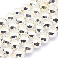 Electroplate Non-magnetic Synthetic Hematite Beads Strands, Grade AAA, Long-Lasting Plated, Faceted, Round, Silver Plated, 3mm, Hole: 1mm, about 140pcs/strand, 15.7 inch(40cm)(G-L485-03B-S)