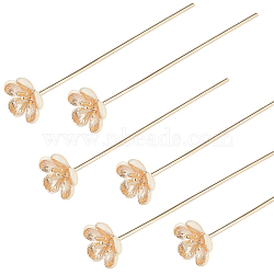 18Pcs Brass Pins, Nickel Free, Flower, Real 18K Gold Plated, 48~51mm, Pin: 0.7mm, 21 Gauge(KK-BC0009-22)