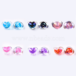 Transparent Acrylic Beads, UV Plating & Rainbow, Bead in Bead, Half Drilled Beads, Heart, Mixed Color, 13.5x18x13.5mm, Half Hole: 3.5mm(TACR-S148-06-M)