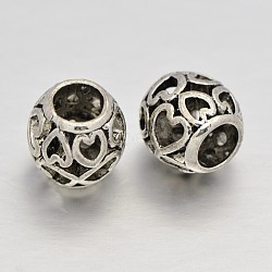 Filigree Heart Rondelle Alloy European Beads, Large Hole Beads, Antique Silver, 10x9.5mm, Hole: 5mm(MPDL-N036-02)