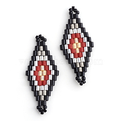 MIYUKI & TOHO Japanese Seed Beads, Handmade Links, Rhombus Loom Pattern, Red, 31~32.5x13~13.5x1.5~2mm, Hole: 1mm(X-SEED-S009-SP1-29)