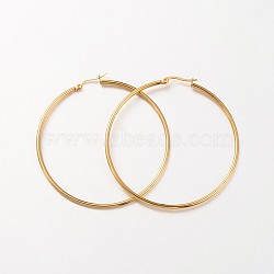 Ion Plating(IP) 304 Stainless Steel Hoop Earrings, Hypoallergenic Earrings, Ring Shape, Real 18K Gold Plated, 65x2mm, 12 Gauge, Pin: 1x0.7mm(EJEW-N0016-11G-K)