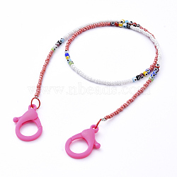 Personalized Beaded Necklaces, with Evil Eye Lampwork Round Beads, Glass Seed Beads and Plastic Lobster Claw Clasps, Deep Pink, 24.21 inch(61.5cm)(NJEW-JN02853-02)