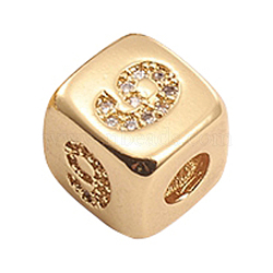 Brass Micro Pave Cubic Zirconia Beads, Cube with Number, Clear, Golden, Num.9, 8.5x8.5x8.5mm, Hole: 3.5mm(ZIRC-L091-021G-09)