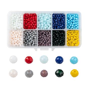 Opaque Solid Color Glass Beads, Faceted, Rondelle, Mixed Color, 4x3mm, Hole: 0.4mm, 10 colors, 200pcs/color, 2000pcs/box