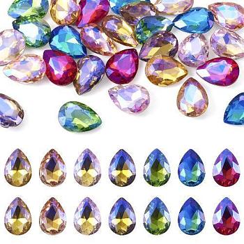 70Pcs 7 Colors Pointed Back Glass Rhinestone Cabochons, Back Plated, Faceted, AB Color Plated, Drop, Mixed Color, 18x13x5.5mm, 10pcs/color