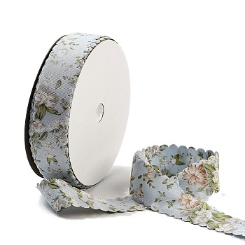 20 Yards Flower Printed Polyester Ribbon, Double Wavy Edged Ribbon for Gift Wrapping, Light Steel Blue, 1 inch(25mm), about 20.00 Yards(18.29m)/Roll