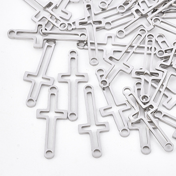 201 Stainless Steel Links connectors, Laser Cut Links, Sideways Cross, Stainless Steel Color, 24x9x1mm, Hole: 1.8mm