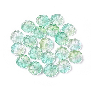 Transparent Glass Beads, Flower, Two Tone, Medium Aquamarine, 15x4mm, Hole: 1.2mm