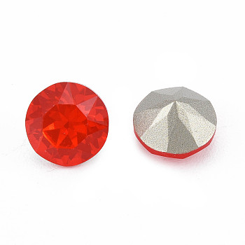 K9 Glass Rhinestone Cabochons, Pointed Back & Back Plated, Faceted, Diamond, Siam, 8x6mm