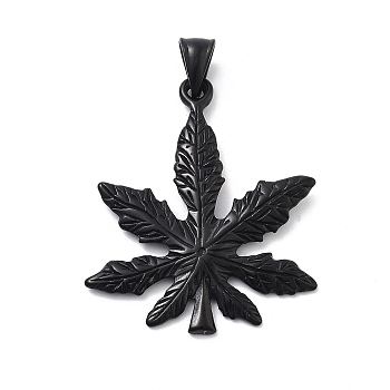 PVD Vacuum Plating 304 Stainless Steel Pendants, Pot Leaf/Hemp Leaf Shape, Black, 47x39x2.5mm, Hole: 9x5mm