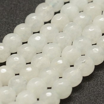 Faceted Natural White Jade Beads Strands, Round, 8mm, Hole: 1mm, about 47pcs/strand, 14 inch(35.6cm)