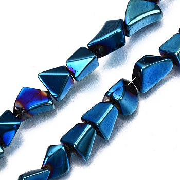Opaque Electroplate Glass Beads Strands, Nuggets, Marine Blue, 6.5~16.5x5.5~11.5x3.5~9.5mm, Hole: 1.2mm, about 61~70pcs/strand, 20.47~23.23 inch(52cm~59cm)
