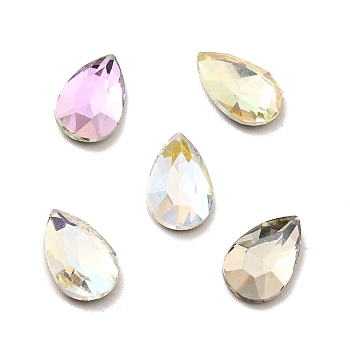 K9 Glass Rhinestone Cabochons, Flat Back & Back Plated, Faceted, Teardrop, Mixed Color, 10x6.4x3mm