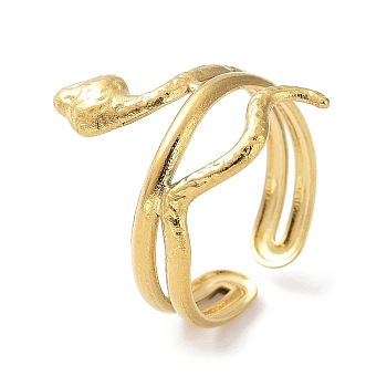 304 Stainless Steel Open Cuff Rings, Snake, Real 18K Gold Plated, US Size 6 1/2(16.9mm)